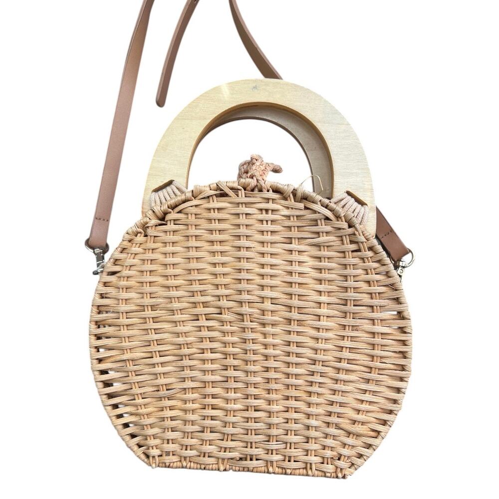 Zara round wicker basket crossbody purse coastal beachy cottagecore neutral - Picture 3 of 8